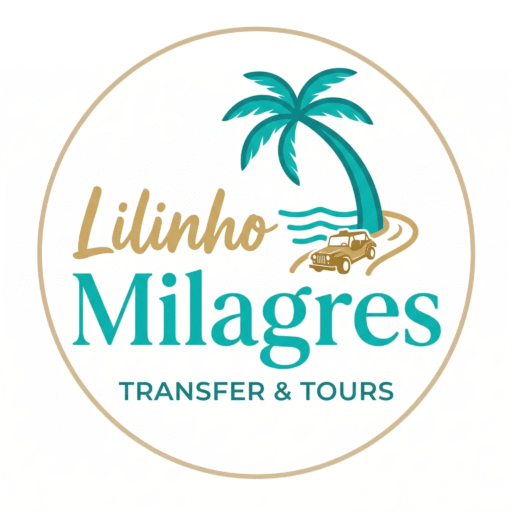 LOGO da empresa, inspirado em São Miguel dos Milagres. Estrada e coqueiro percorridos por um taxi, para representar o Transfer e Tours turísticos.